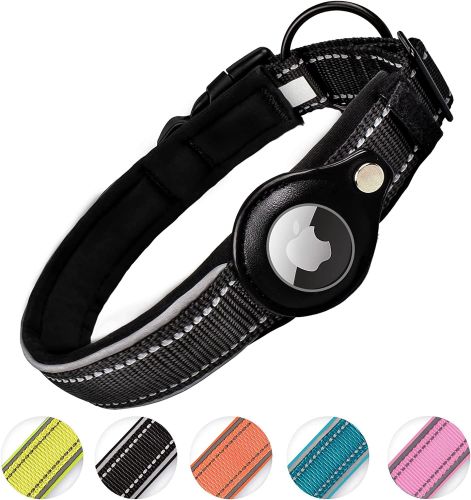 Reflective AirTag Dog Collar; ivienx Apple Air Tag Heavy Duty Dog Collar [Wide] Padded Pet Collar with AirTag Case Holder Accessories for Small M