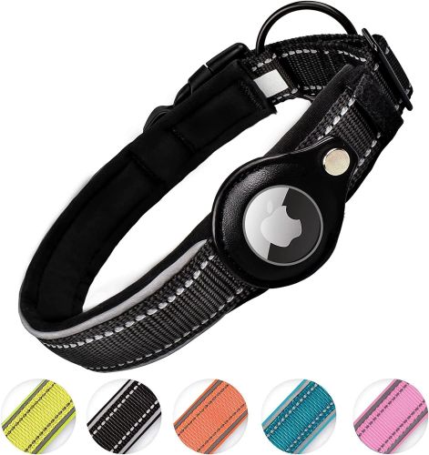 Reflective AirTag Dog Collar; ivienx Apple Air Tag Heavy Duty Dog Collar [Wide] Padded Pet Collar with AirTag Case Holder Accessories for Small M